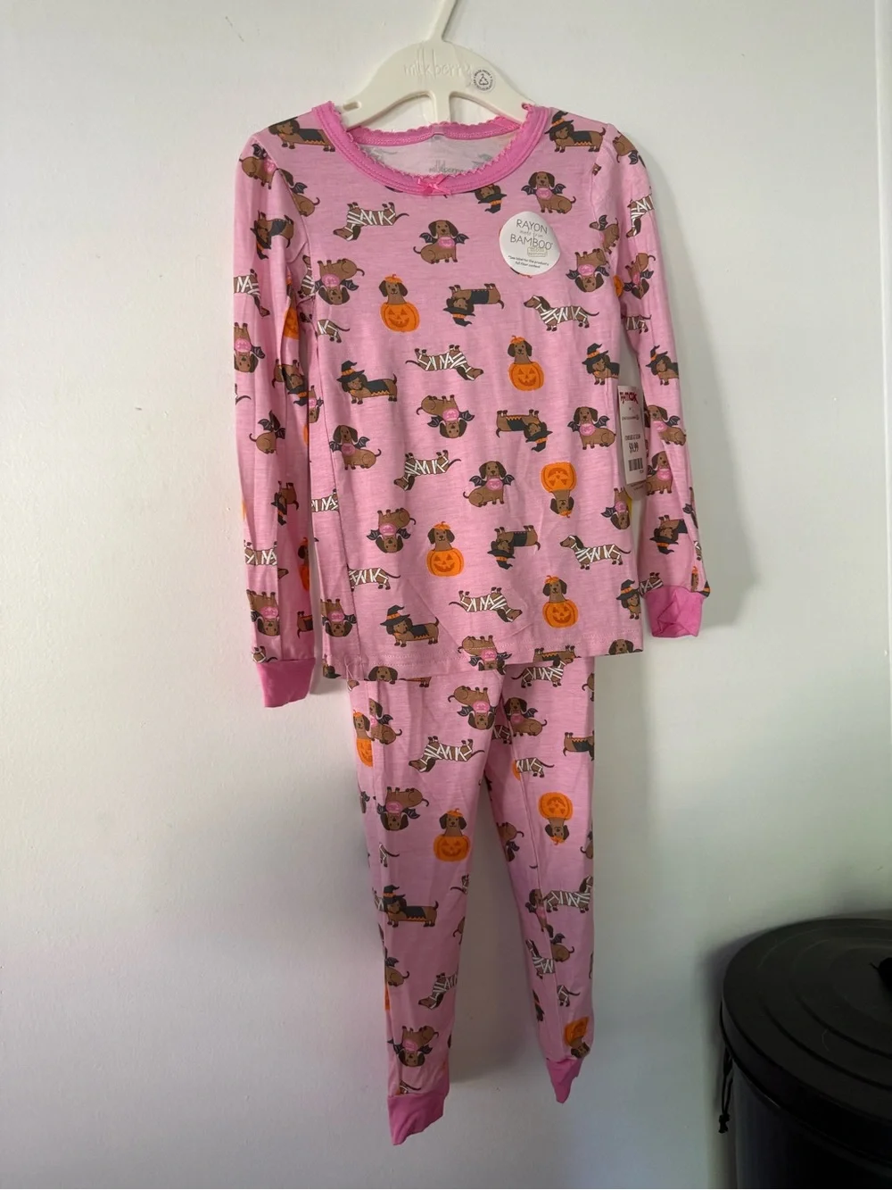 Girls Pink Halloween Dachshund Pajama Set